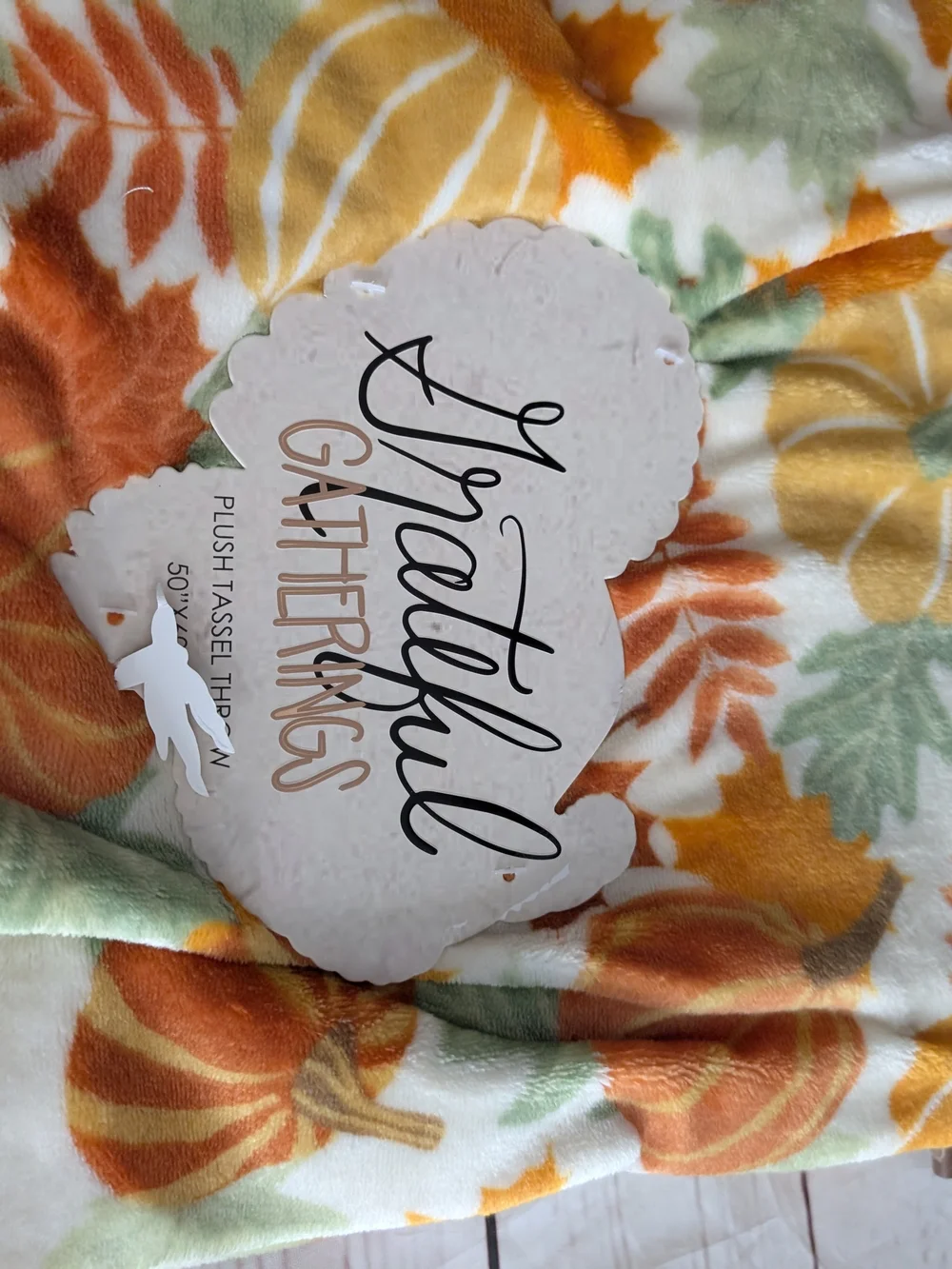 Grateful Fall Pumpkin Tassel Throw Blanket - Orange, Green, Cream